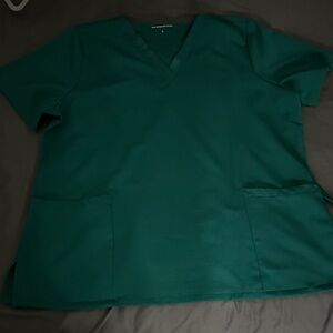 Women's V-Neck Medical Scrub Tops and Bottoms in Forest Green